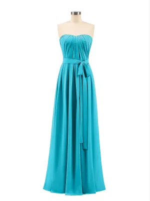 Chiffon Strapless Bridesmaid Gown with Sash-Jade