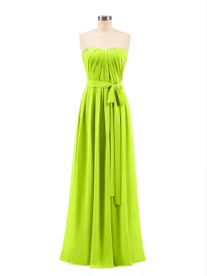 Chiffon Strapless Bridesmaid Gown with Sash-Lime Green Plus Size
