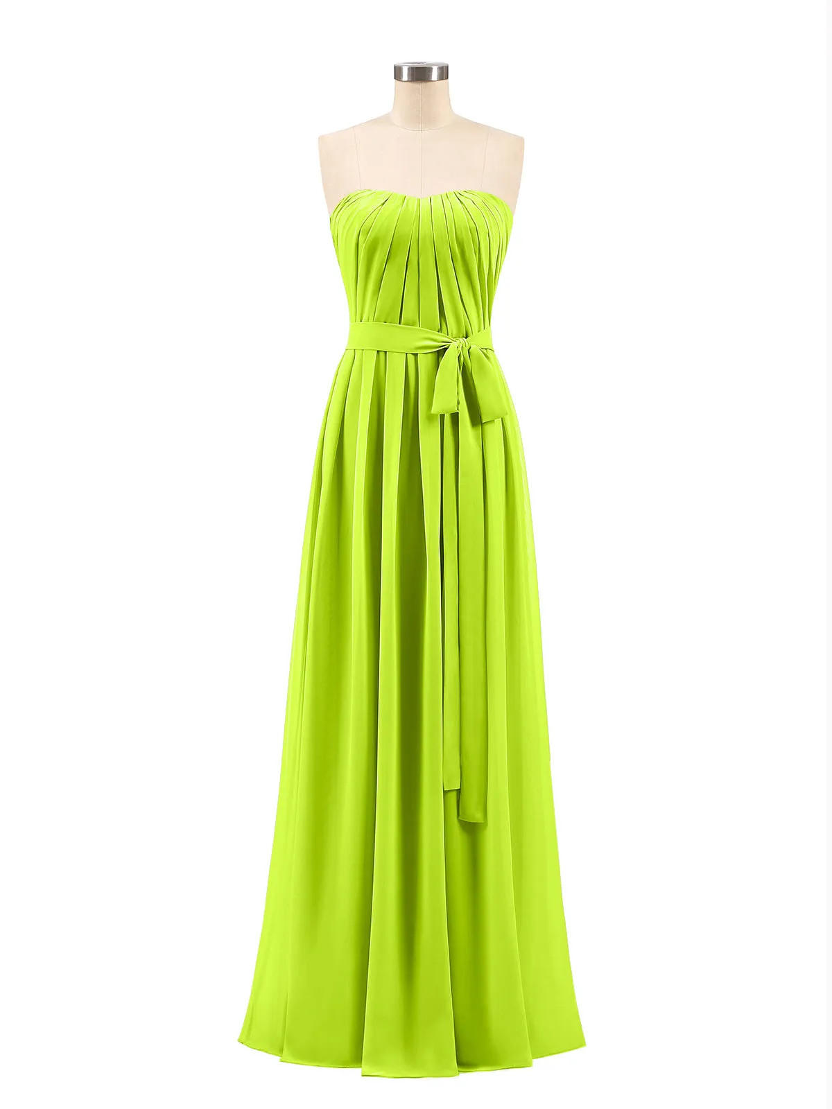 Chiffon Strapless Bridesmaid Gown with Sash-Lime Green Plus Size