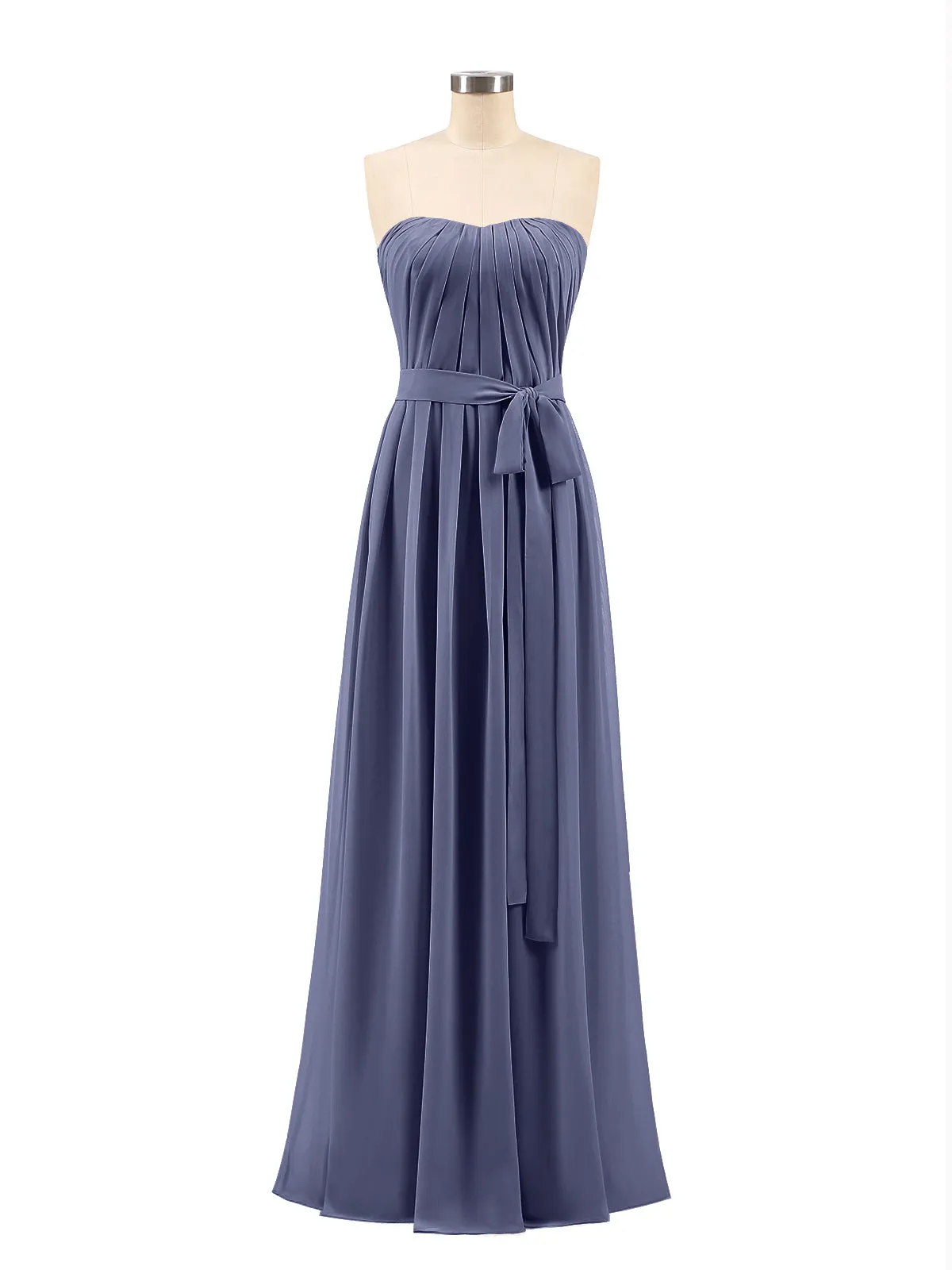 Chiffon Strapless Bridesmaid Gown with Sash-Stormy Plus Size