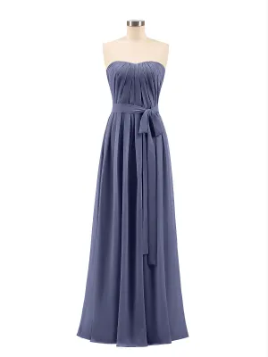Chiffon Strapless Bridesmaid Gown with Sash-Stormy Plus Size