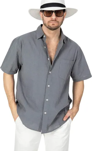 COEVALS CLUB Men's Casual Linen Cotton Button Down Spread Collar Short Sleeve Summer Beach Shirts
