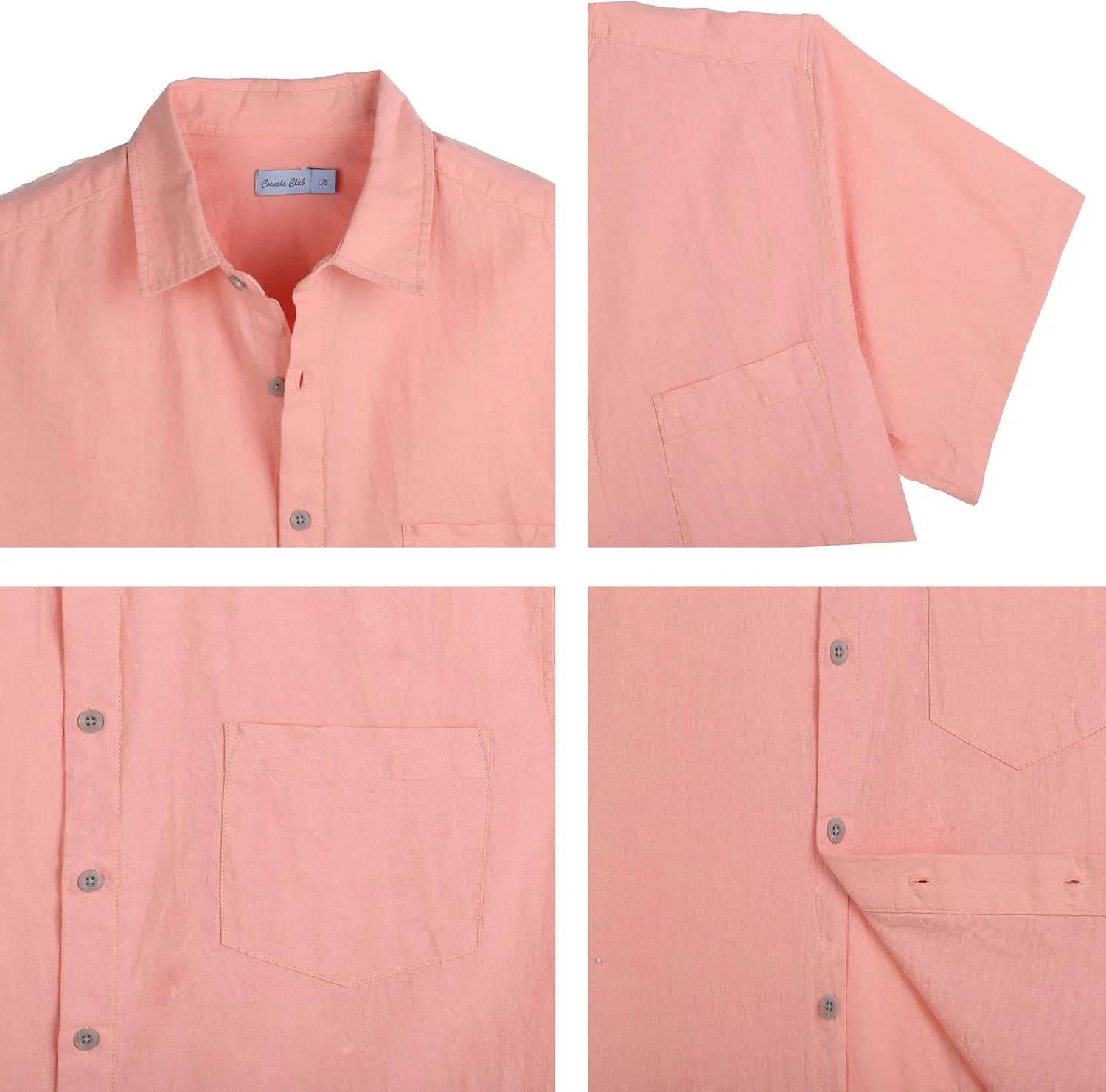 COEVALS CLUB Men's Casual Linen Cotton Button Down Spread Collar Short Sleeve Summer Beach Shirts