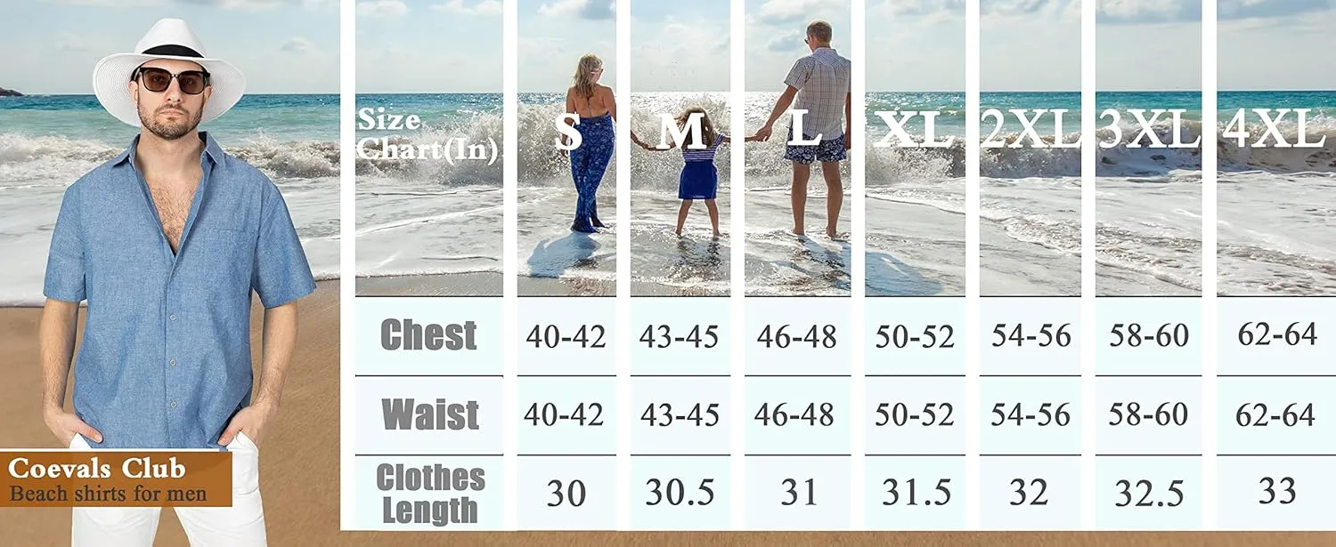 COEVALS CLUB Men's Casual Linen Cotton Button Down Spread Collar Short Sleeve Summer Beach Shirts