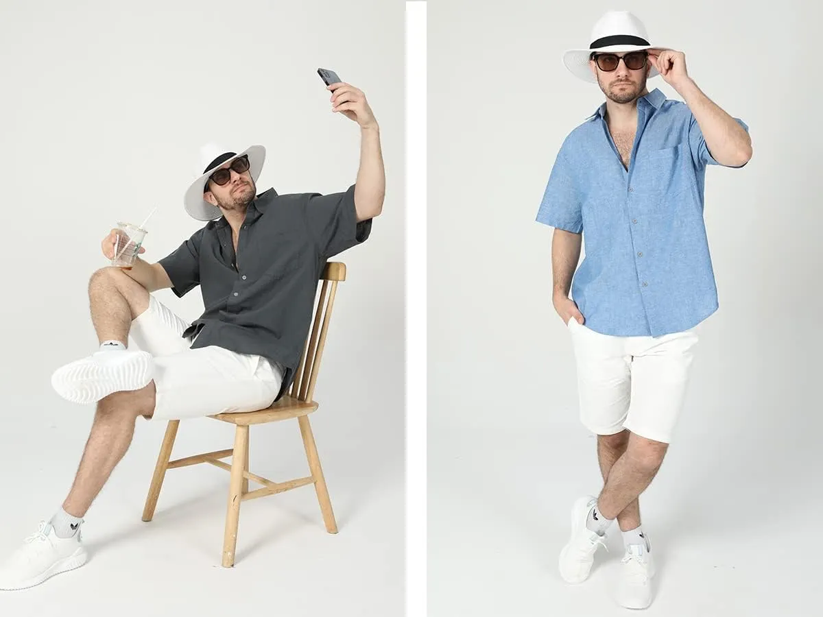 COEVALS CLUB Men's Casual Linen Cotton Button Down Spread Collar Short Sleeve Summer Beach Shirts