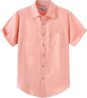 COEVALS CLUB Men's Casual Linen Cotton Button Down Spread Collar Short Sleeve Summer Beach Shirts