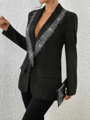 Contrast Shawl Collar Single Button Blazer