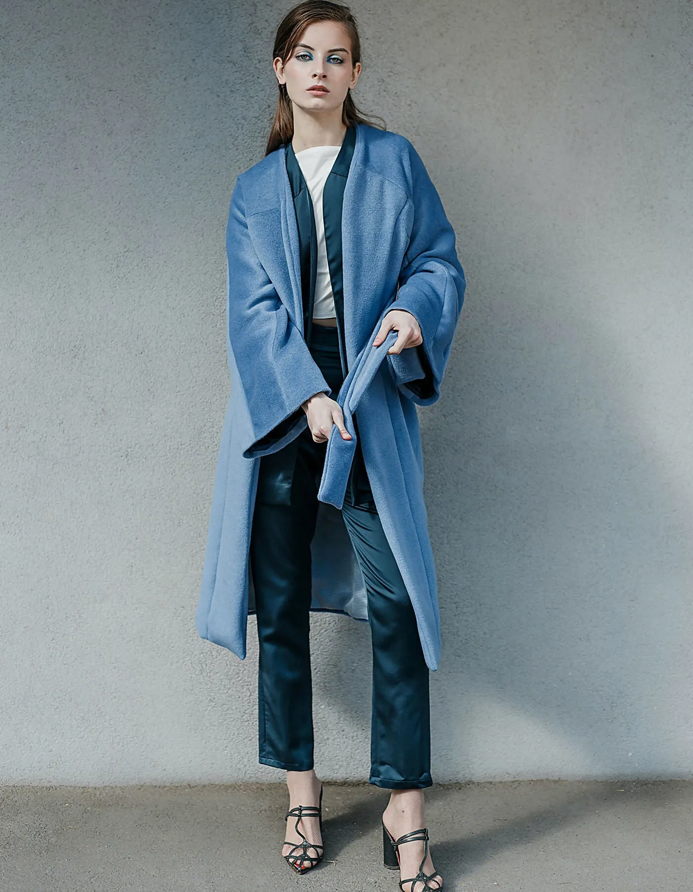 Cornflower Blue Asymmetrical Binding Coat