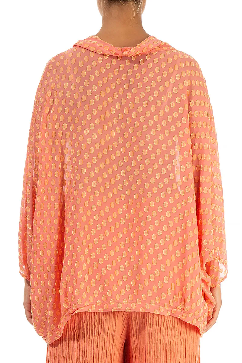 Cowl Neck Dotty Coral Silk Blouse