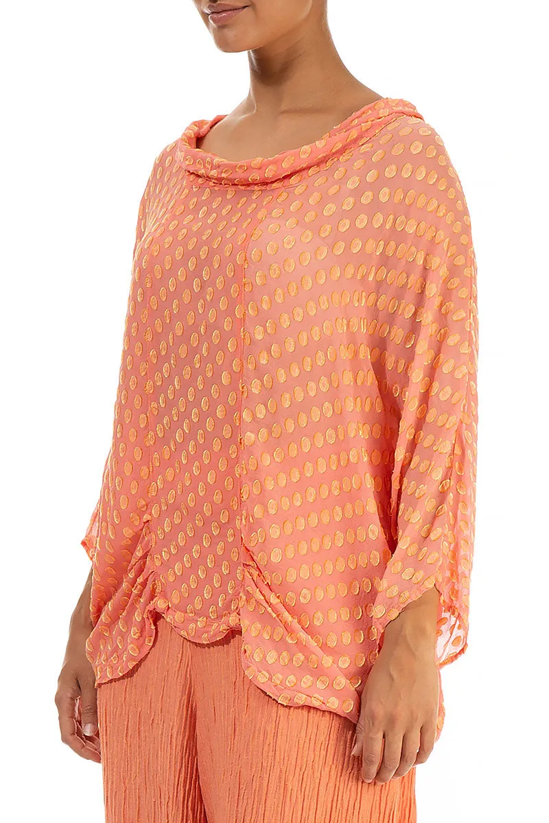 Cowl Neck Dotty Coral Silk Blouse