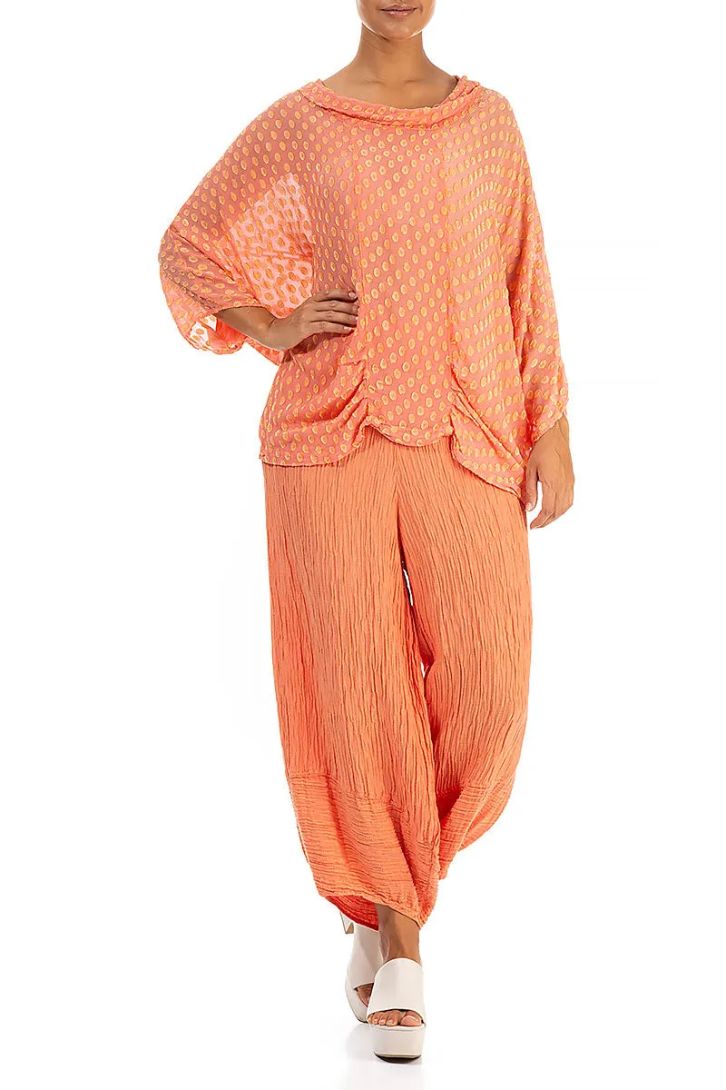 Cowl Neck Dotty Coral Silk Blouse
