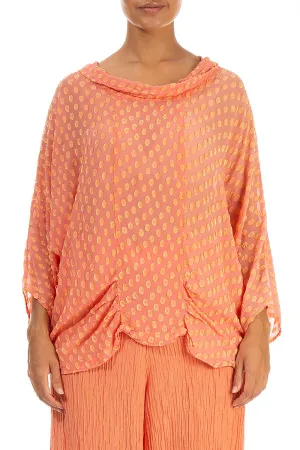 Cowl Neck Dotty Coral Silk Blouse