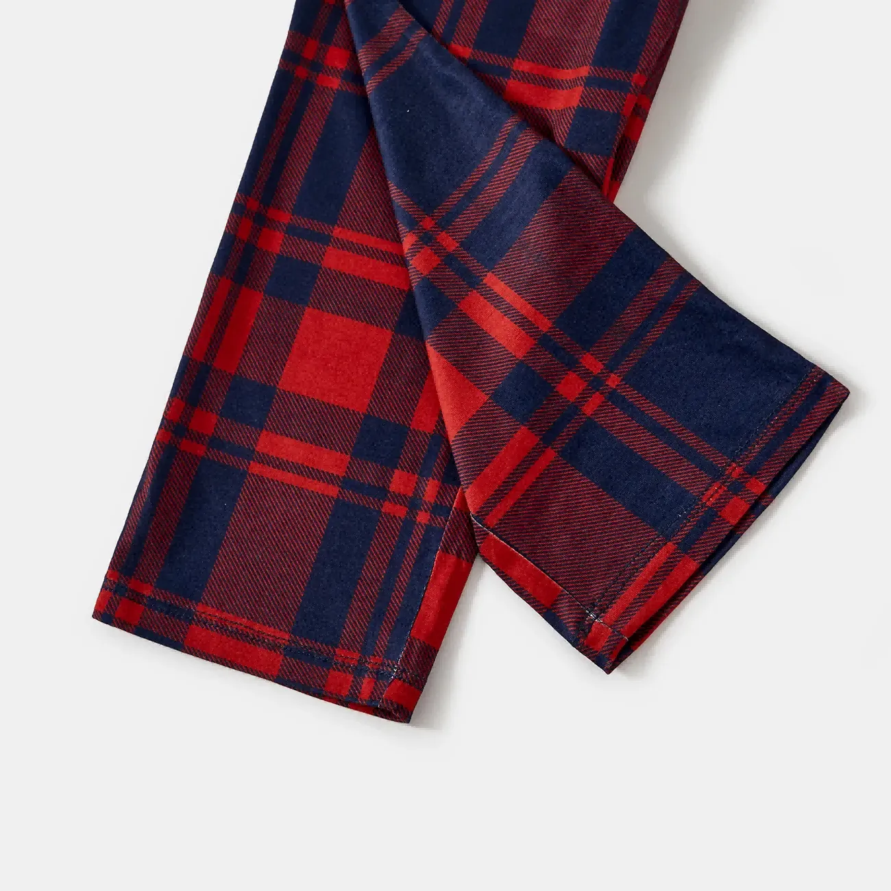Cute "Family Christmas 2024" Text Prints Blue Long Sleeves Top with Red and Blue Plaid Pants Christmas Matching Pajamas