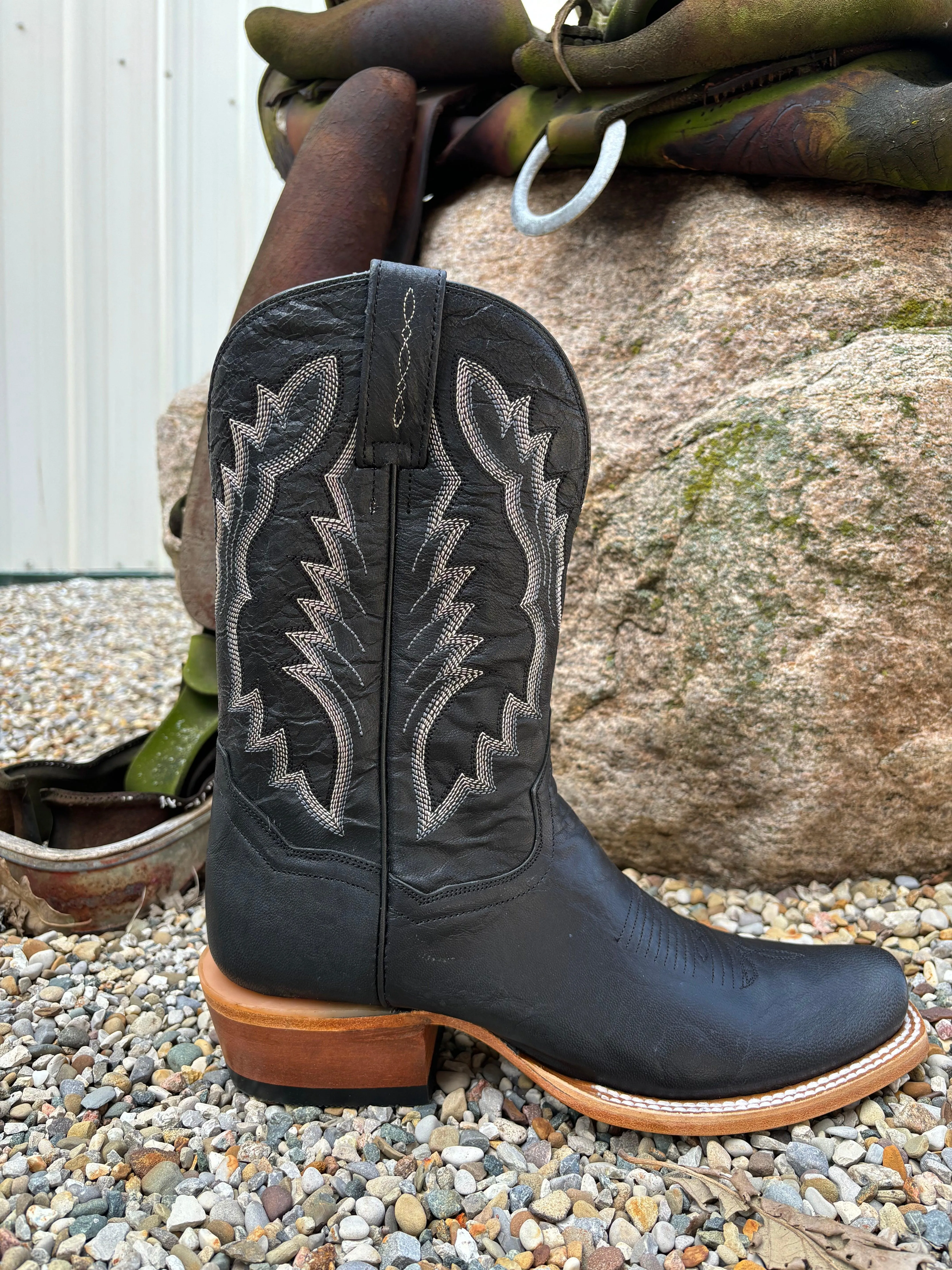 Dan Post Men's Boerne Black Leather Cutter Toe Cowboy Boots DP5025