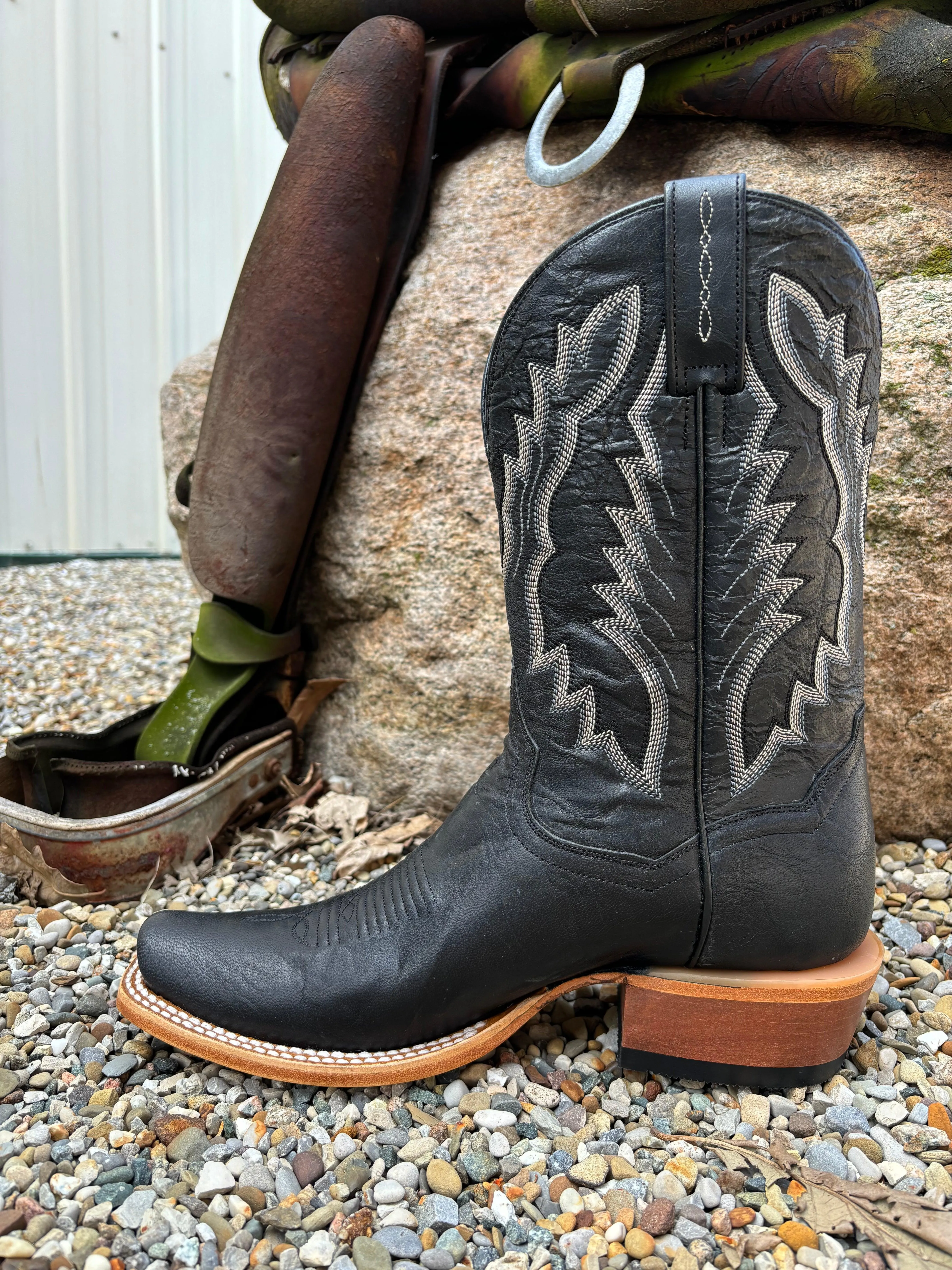 Dan Post Men's Boerne Black Leather Cutter Toe Cowboy Boots DP5025