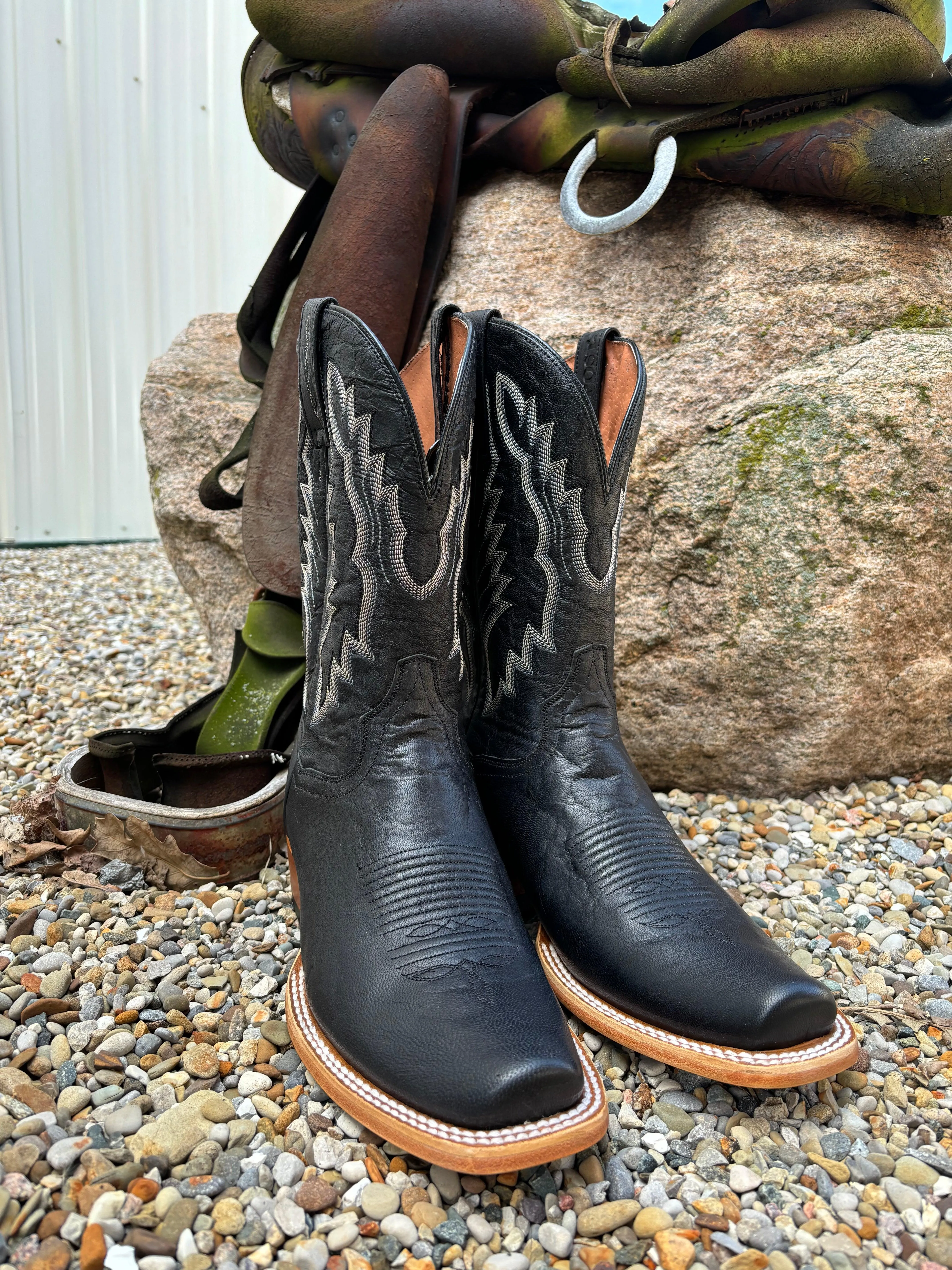 Dan Post Men's Boerne Black Leather Cutter Toe Cowboy Boots DP5025