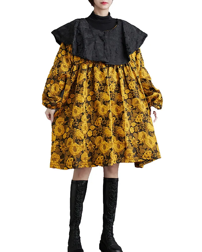 ellazhu Women's Oversized Long Sleeve Patchwork Floral Print Shirt Dress GZ135