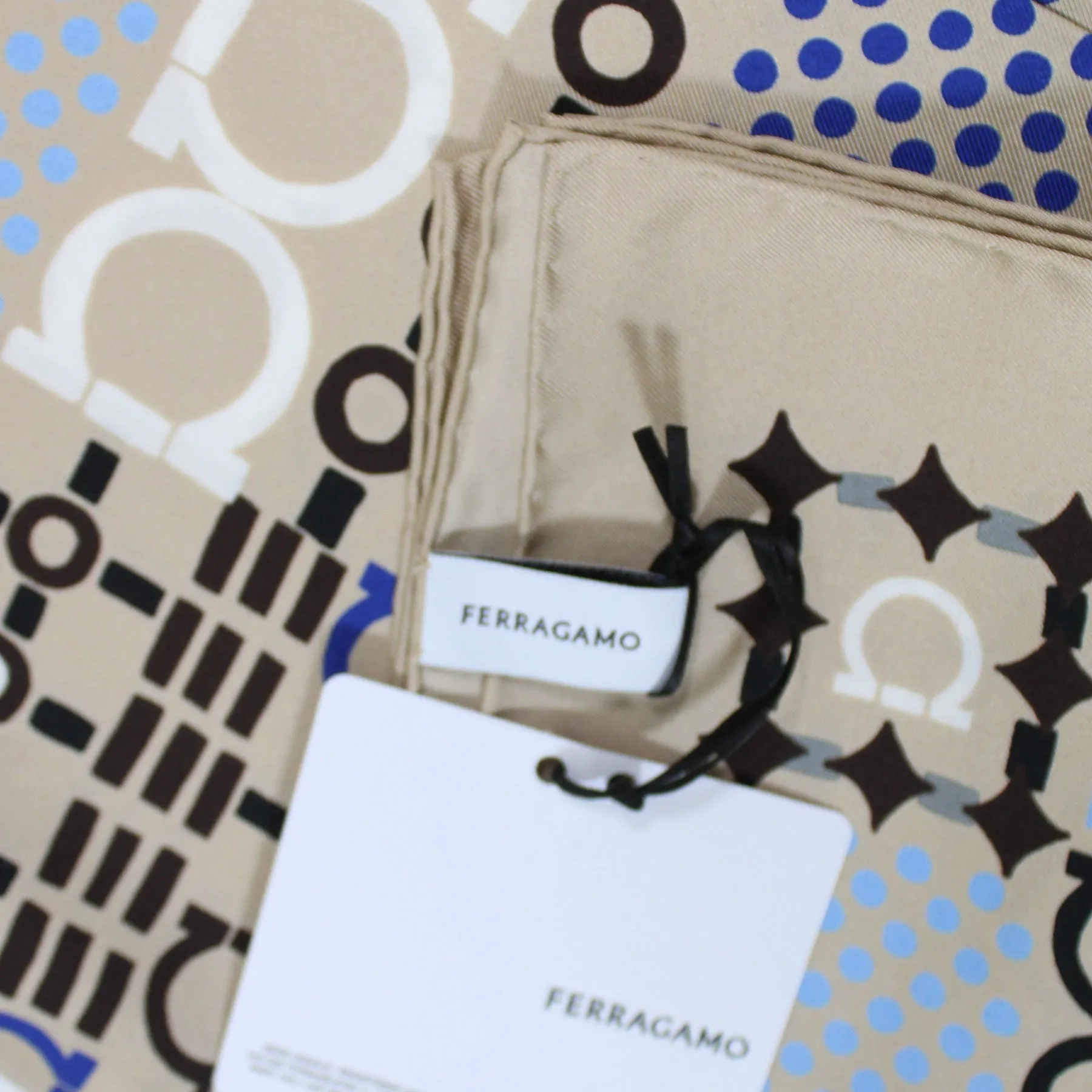 Ferragamo Scarf Beige Gancini - Twill Silk Foulard - New Collection SALE