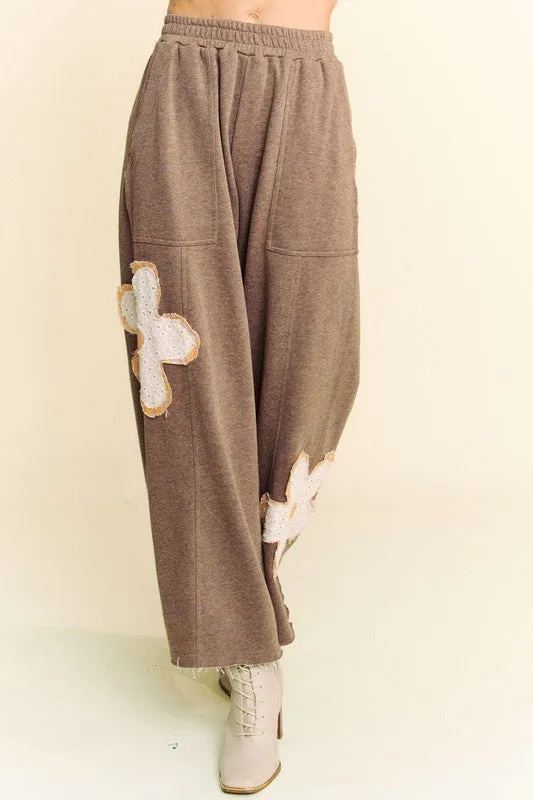 Flower Patch Wide Leg Pants in Mocha