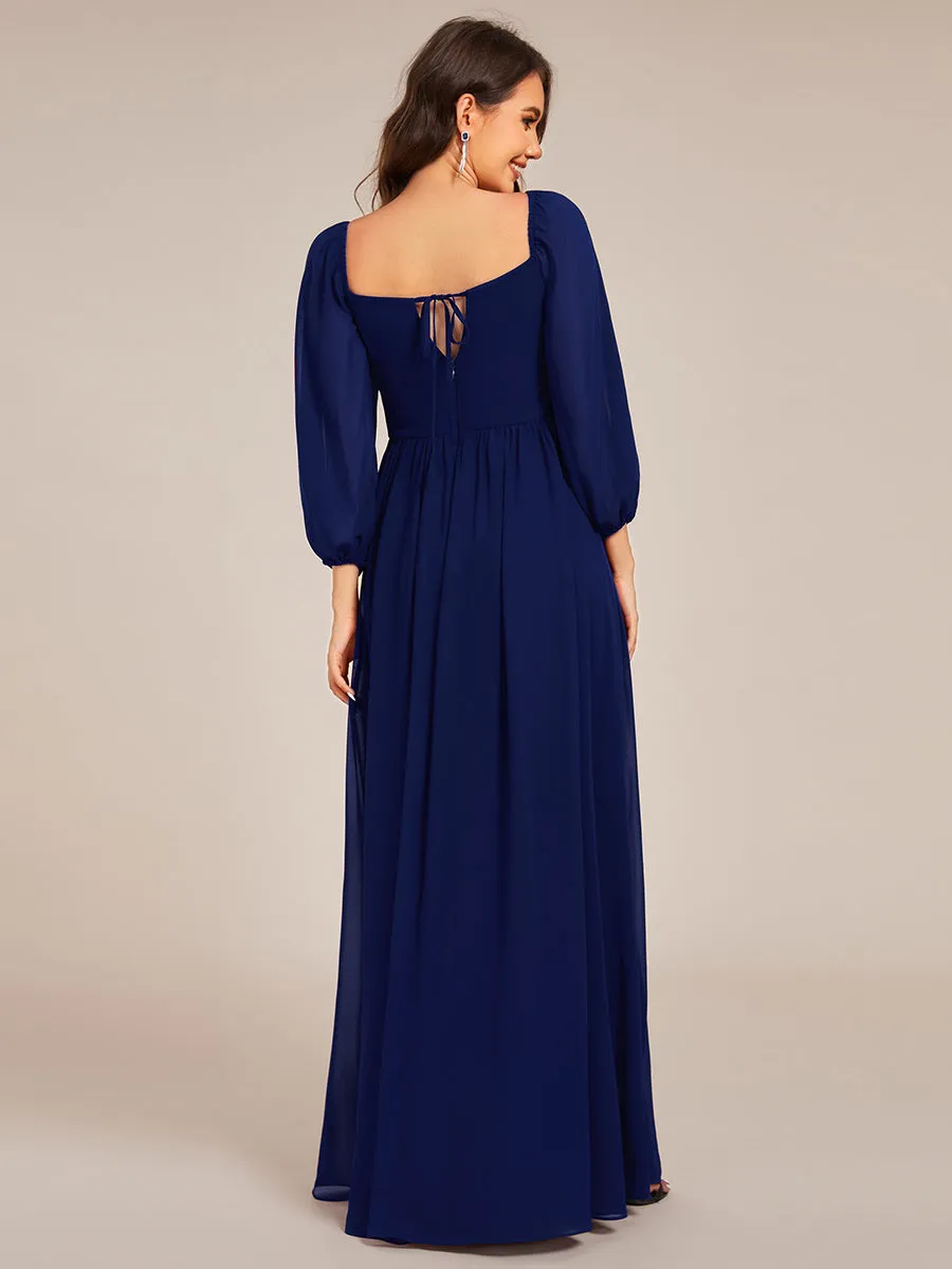 Graceful Sweetheart 3/4 Lantern Sleeve Chiffon Bridesmaid Dresses with Frenulum knotting