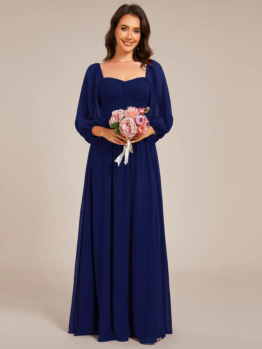 Graceful Sweetheart 3/4 Lantern Sleeve Chiffon Bridesmaid Dresses with Frenulum knotting