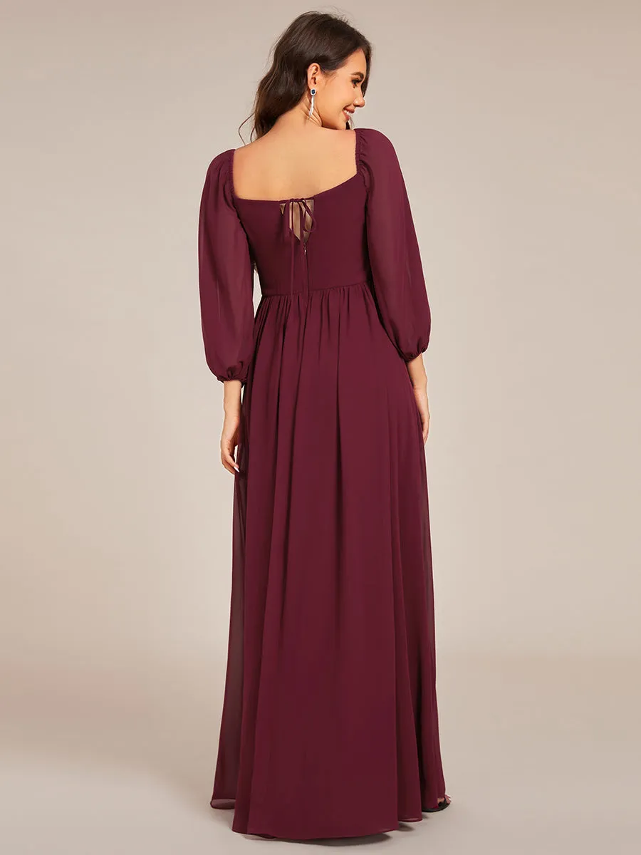 Graceful Sweetheart 3/4 Lantern Sleeve Chiffon Bridesmaid Dresses with Frenulum knotting