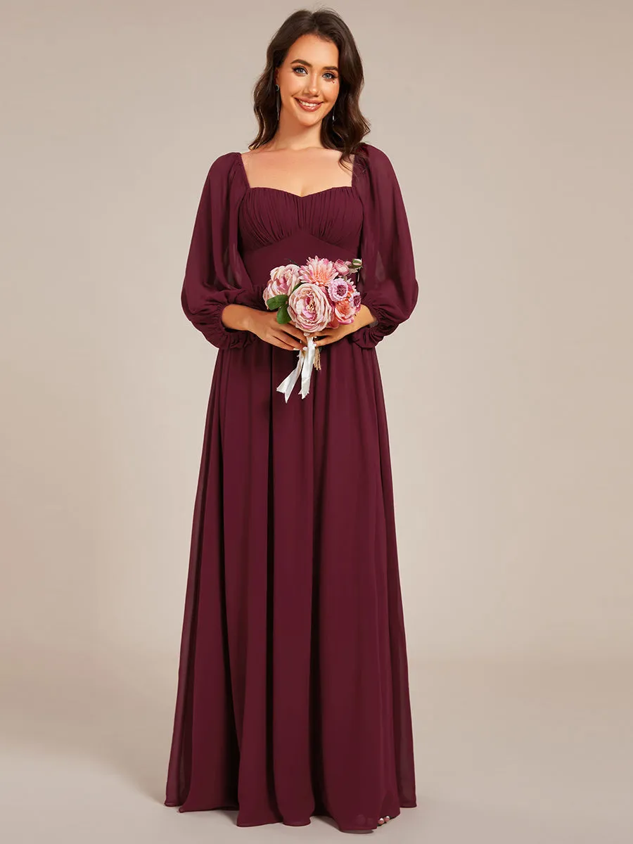 Graceful Sweetheart 3/4 Lantern Sleeve Chiffon Bridesmaid Dresses with Frenulum knotting