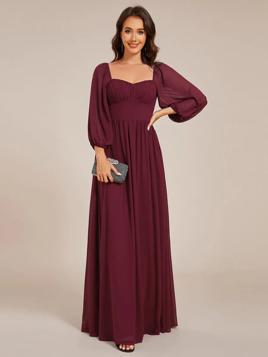 Graceful Sweetheart 3/4 Lantern Sleeve Chiffon Bridesmaid Dresses with Frenulum knotting