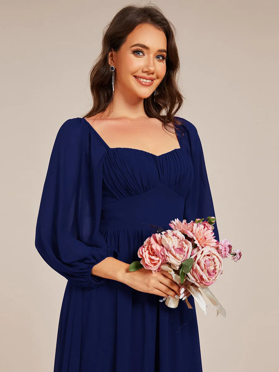 Graceful Sweetheart 3/4 Lantern Sleeve Chiffon Bridesmaid Dresses with Frenulum knotting