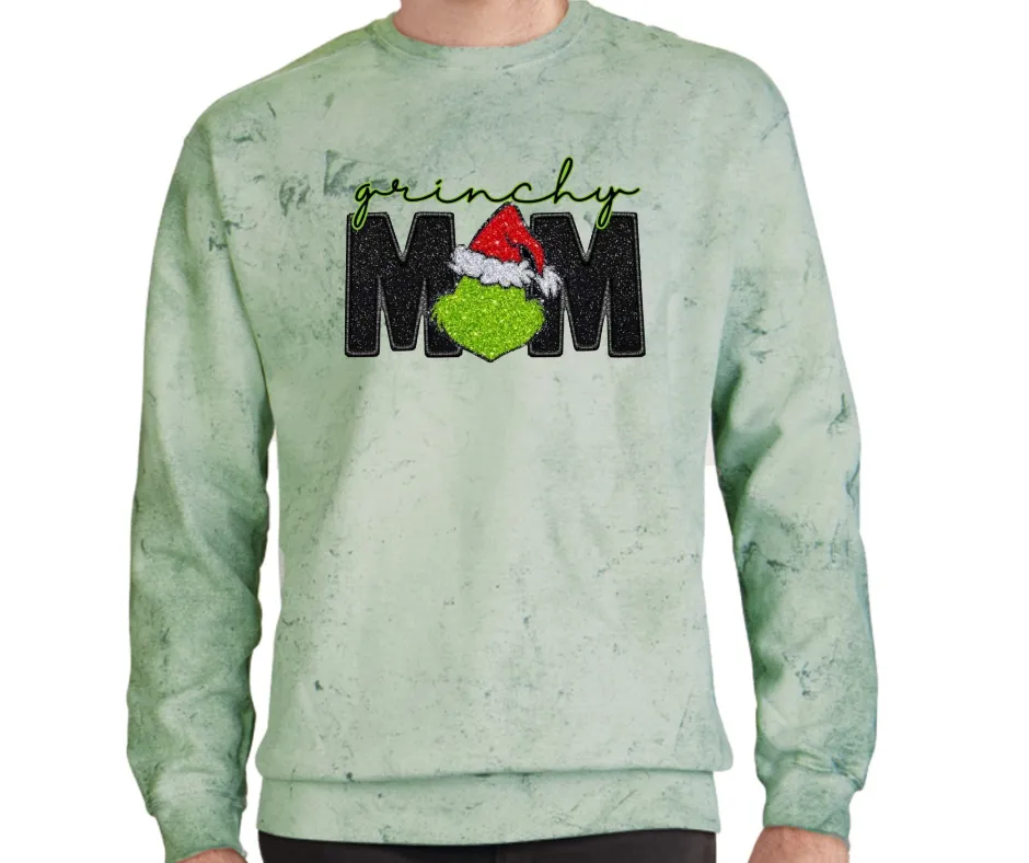 Grinchy Mom Christmas Comfort Colors Smoke Dyed Top