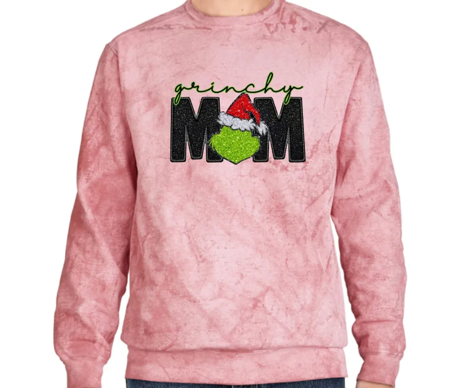 Grinchy Mom Christmas Comfort Colors Smoke Dyed Top