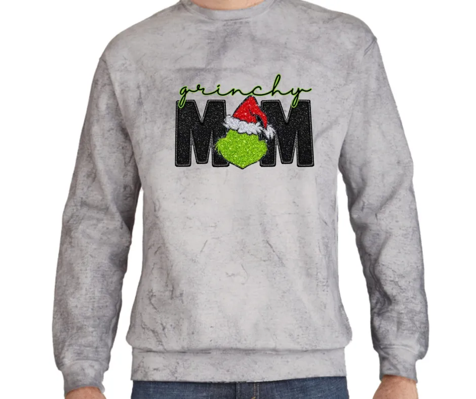 Grinchy Mom Christmas Comfort Colors Smoke Dyed Top
