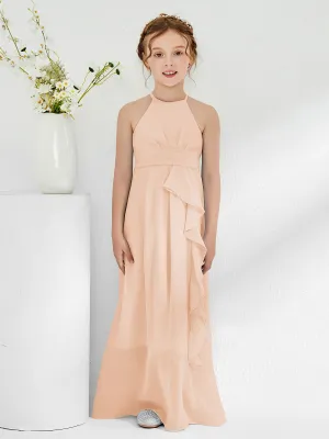 Halter Neckline Junior Bridesmaid Dresses with Sash Pearl Pink