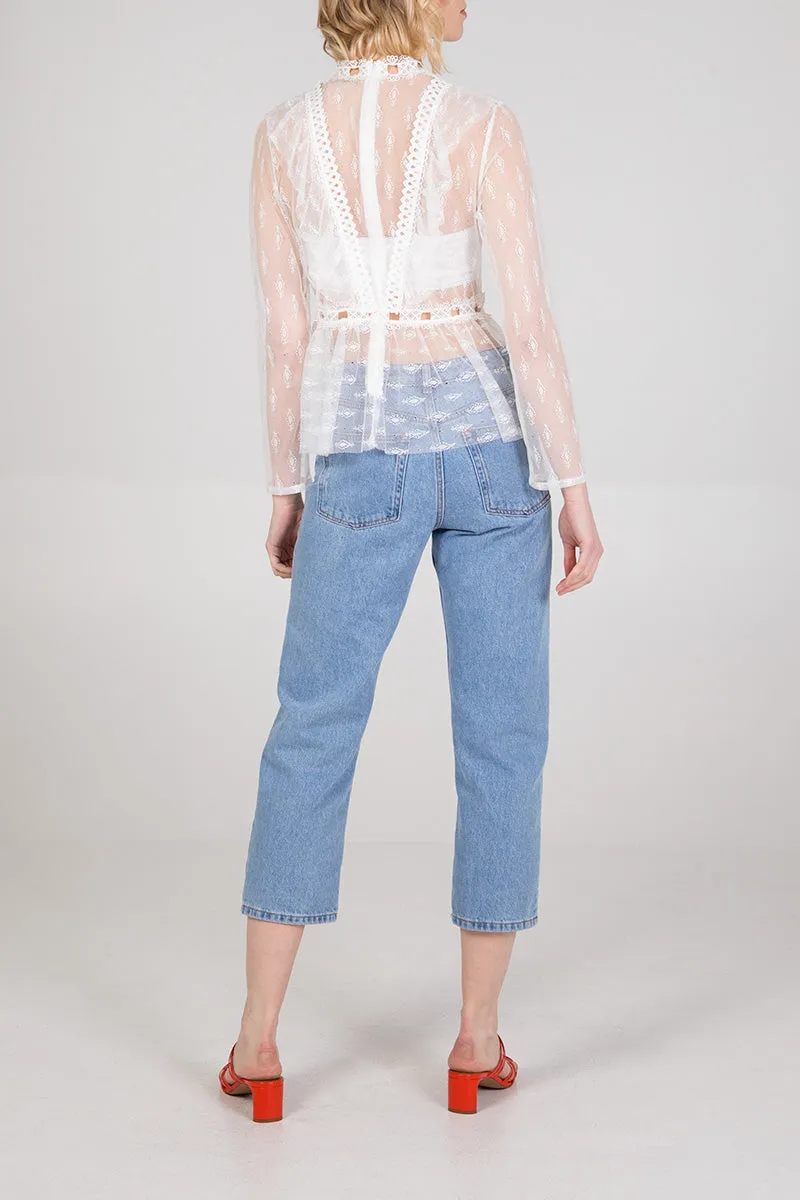 High Neck Peplum Lace Blouse
