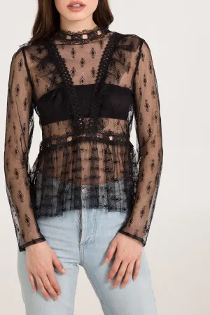 High Neck Peplum Lace Blouse