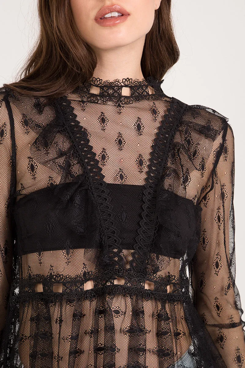 High Neck Peplum Lace Blouse