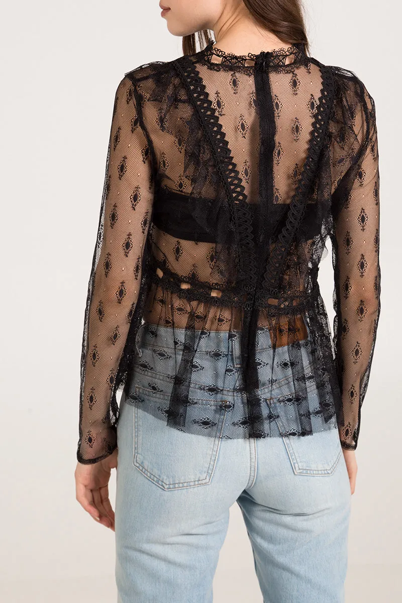 High Neck Peplum Lace Blouse