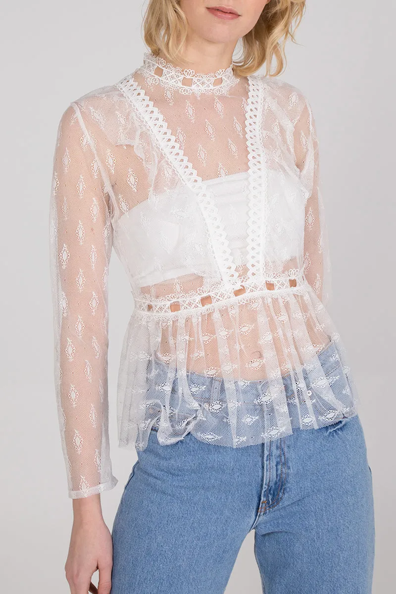 High Neck Peplum Lace Blouse