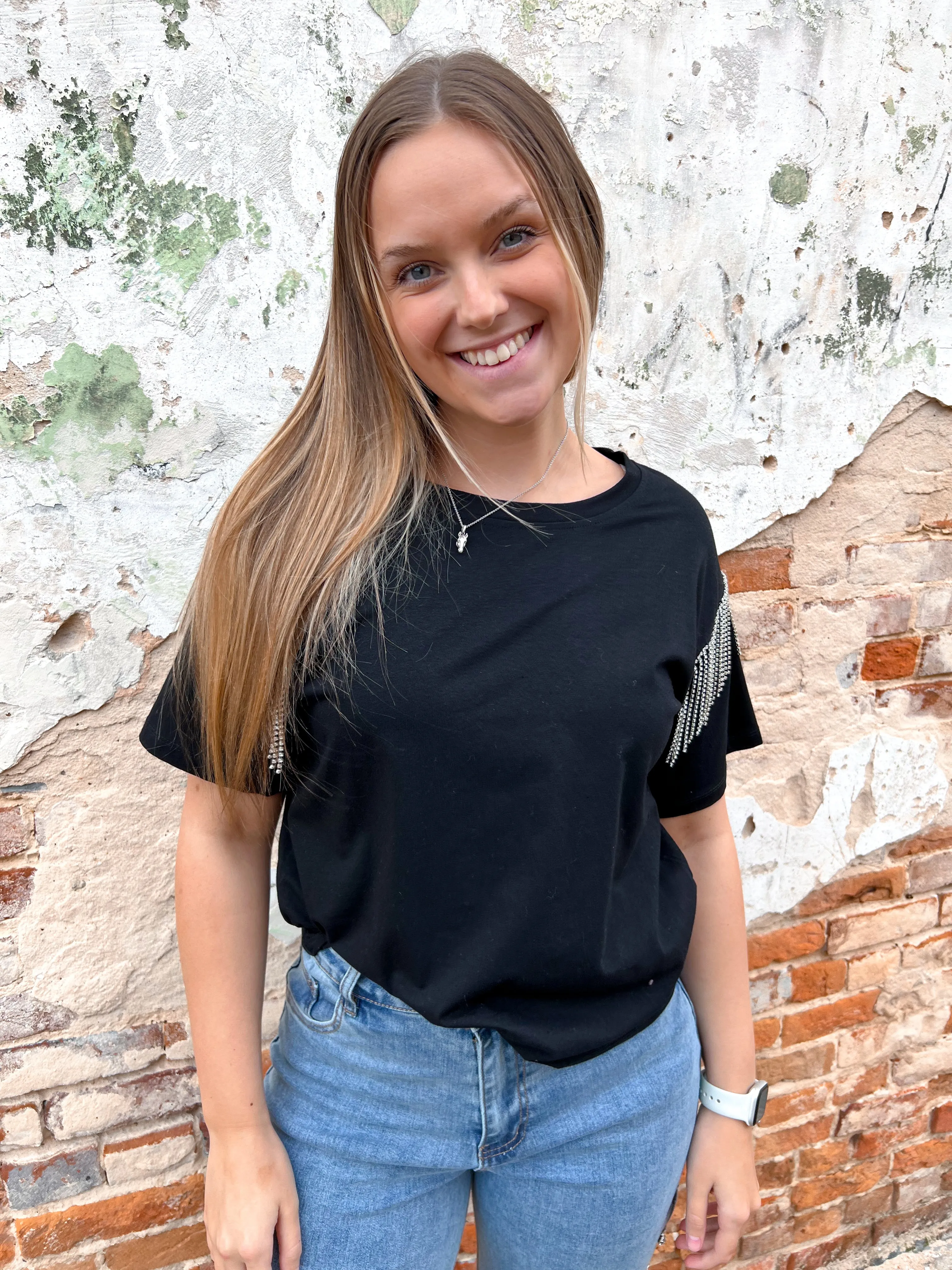 Kaycee Rhinestone Fringe Top