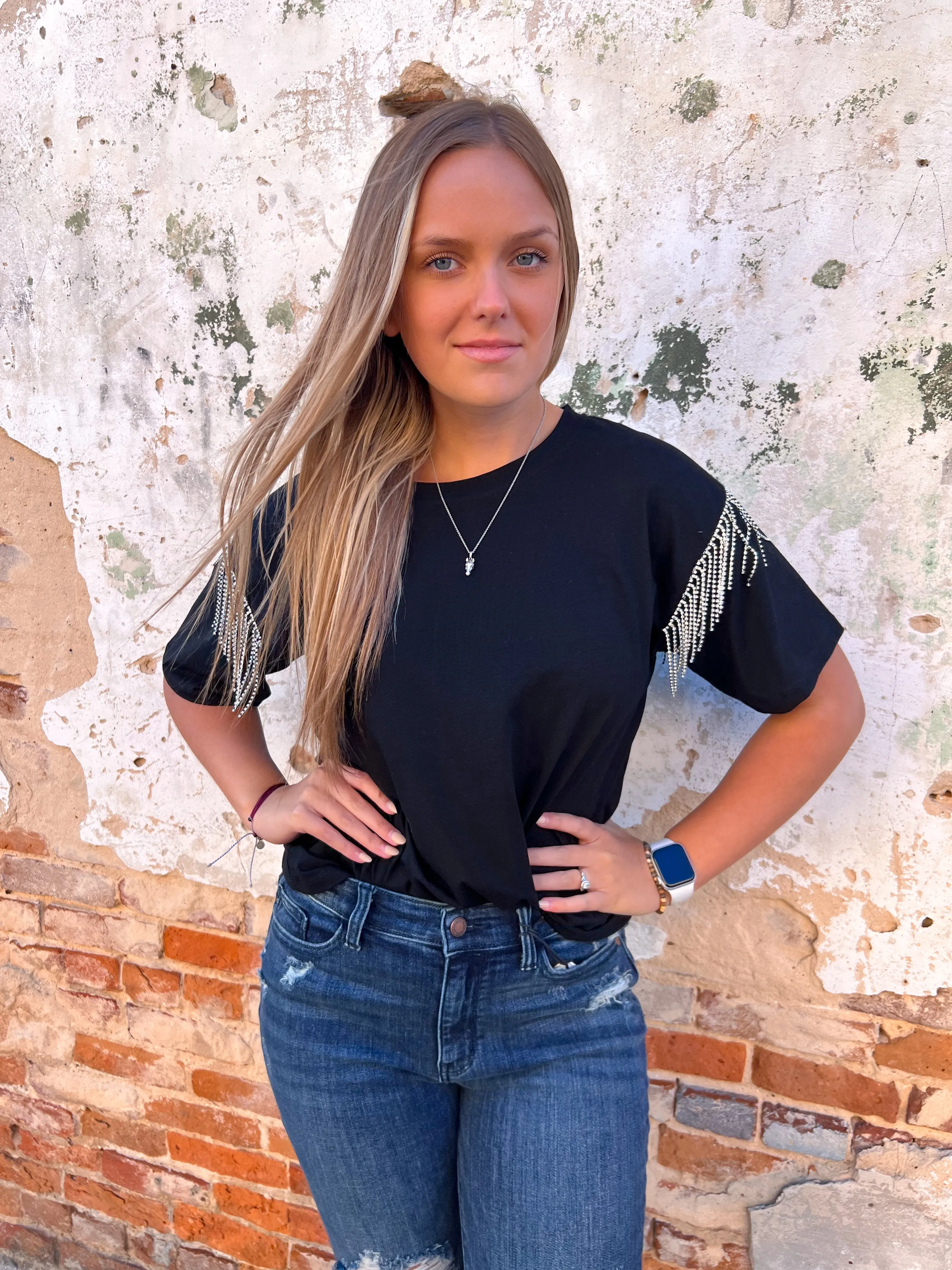 Kaycee Rhinestone Fringe Top