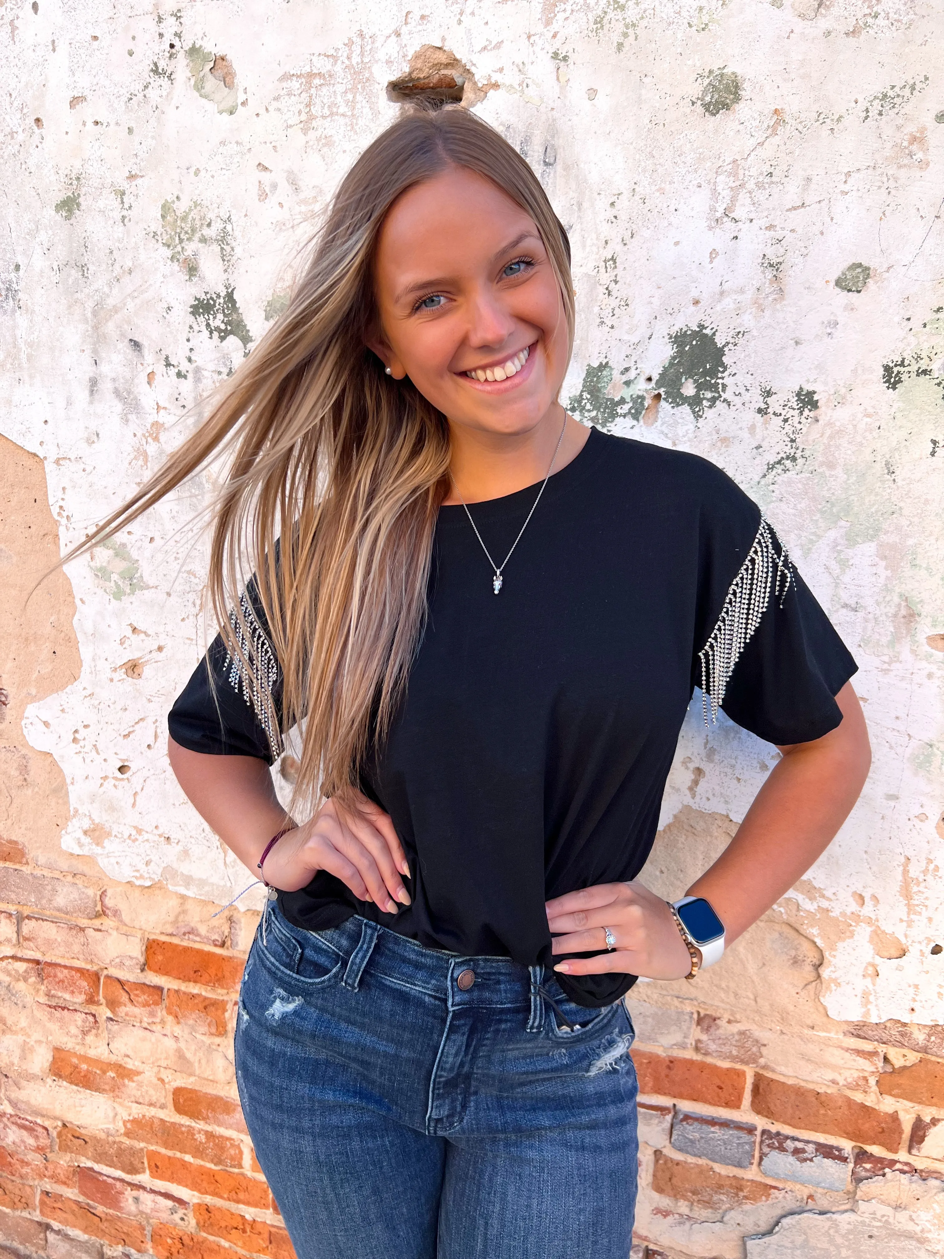 Kaycee Rhinestone Fringe Top