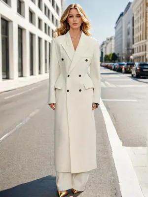 Lapel Caller Slim Wide Seam Pressed Thread Woollen Maxi Overcoat