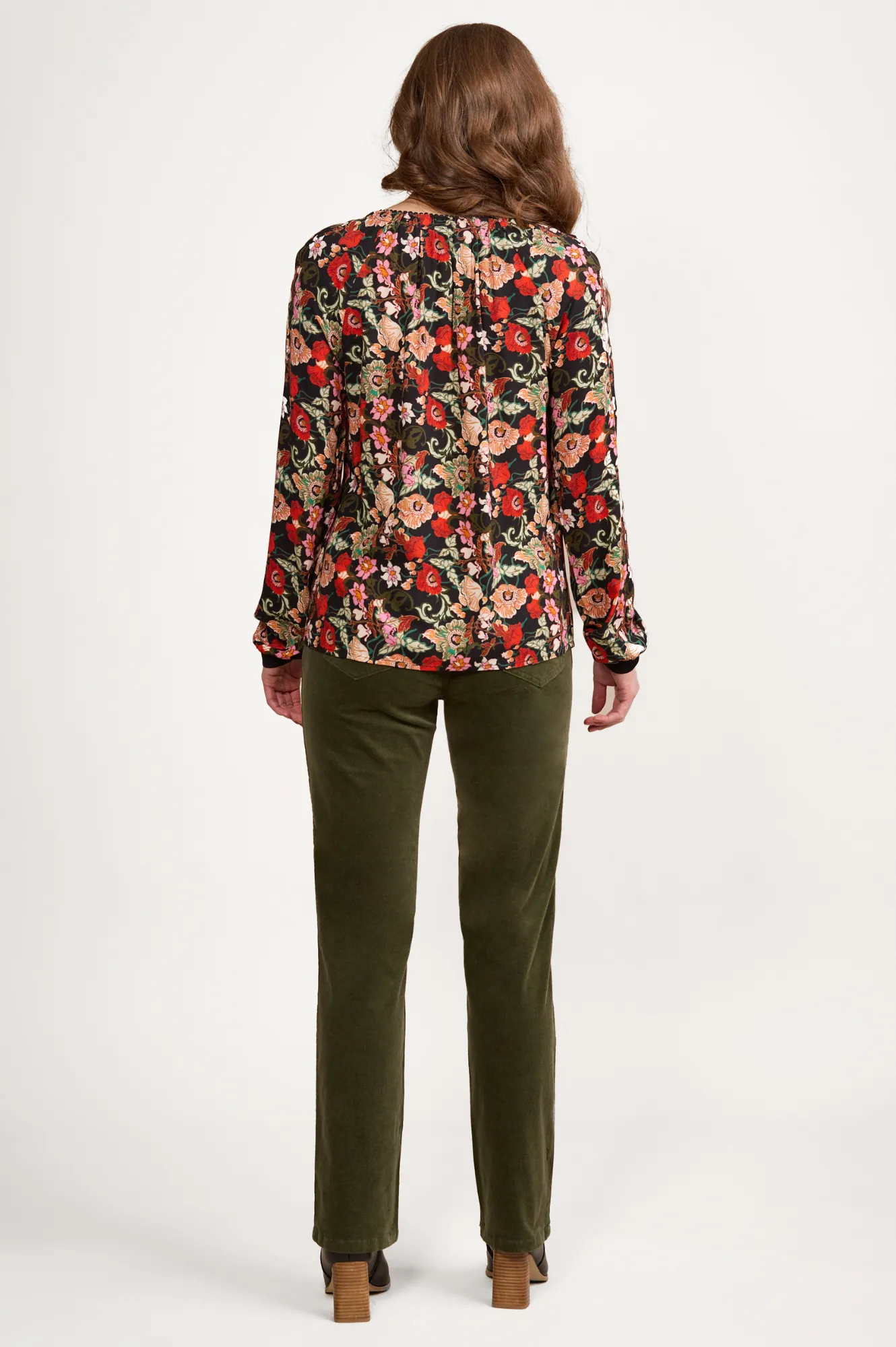 Long Sleeved Top With Keyhole Neck - Flamenco