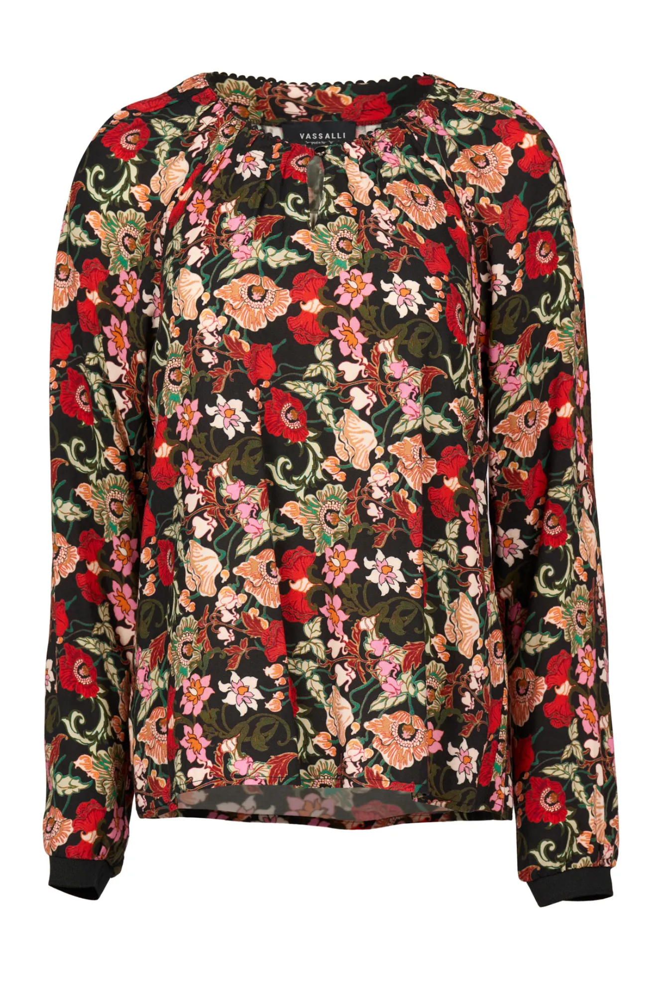 Long Sleeved Top With Keyhole Neck - Flamenco
