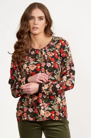 Long Sleeved Top With Keyhole Neck - Flamenco