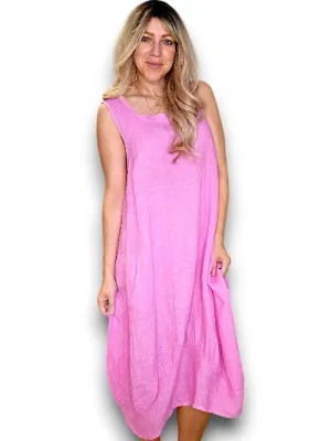 MAXI TANK DRESS LINEN BUBBLEGUM PINK