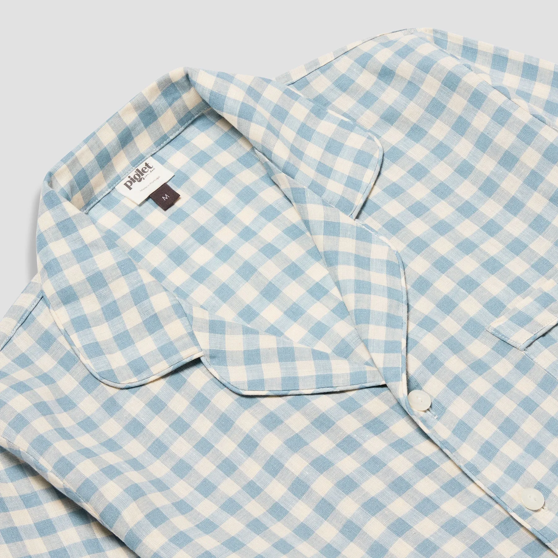 Men's Warm Blue Gingham Linen Pajama Pants Set