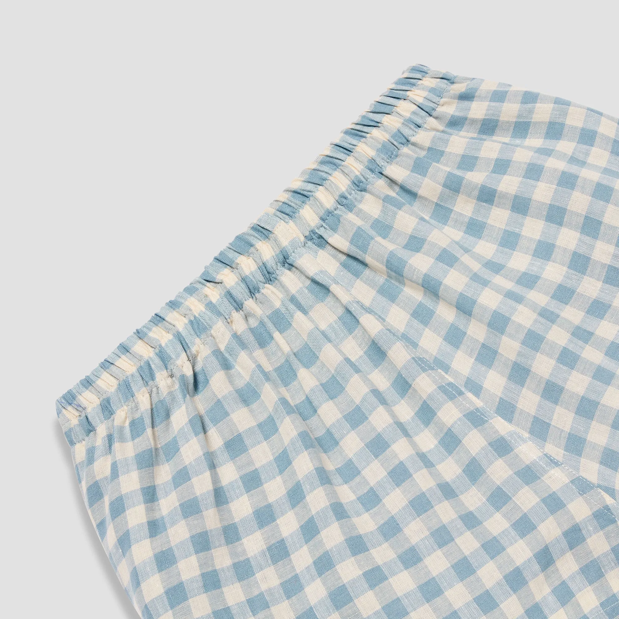 Men's Warm Blue Gingham Linen Pajama Pants Set