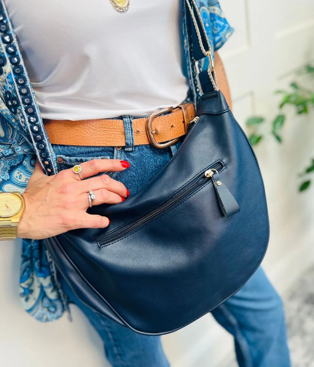 Navy Soft Crescent Bag