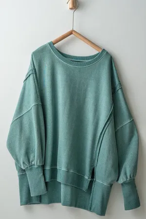Organic Pigment Washed Sweatshirt Top - Teal Grey